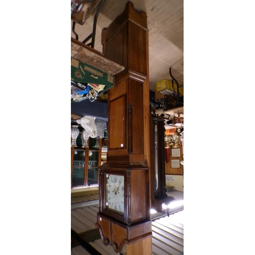 1311 - 19C OAK AND MAHOGANY LONGCASE CLOCK WITH SQUARE WHITE DIAL, 220CM H