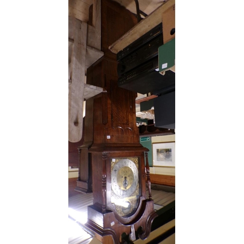 1318 - 19C OAK CROSSBANDED AND INLAID LONGCASE CLOCK WITH ARCHED DIAL AND SILVERED ROMAN CHAPTER RING, 238C... 