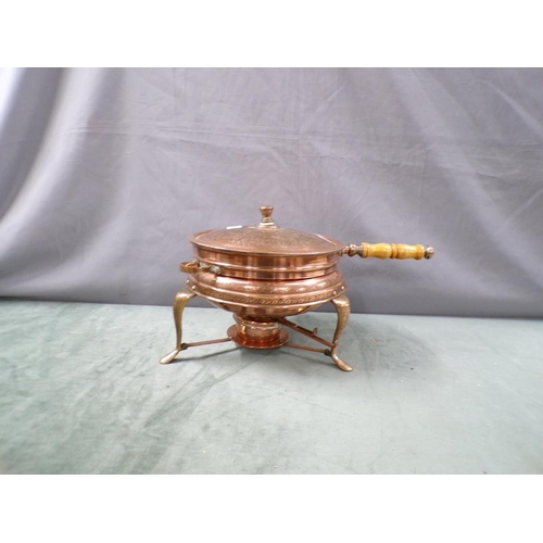 1350 - COPPER COOKING PAN ON STAND WITH BURNER