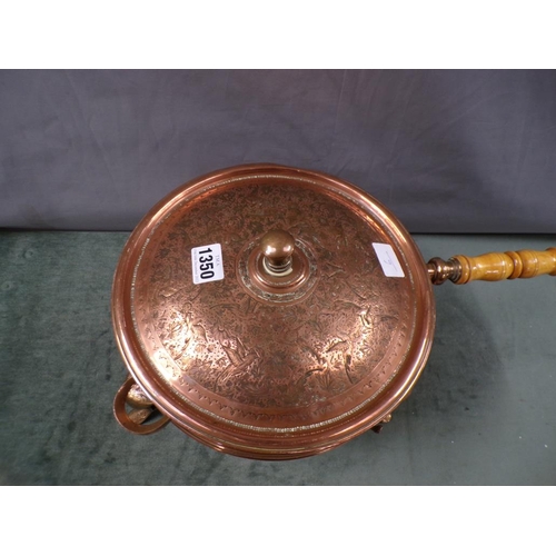 1350 - COPPER COOKING PAN ON STAND WITH BURNER