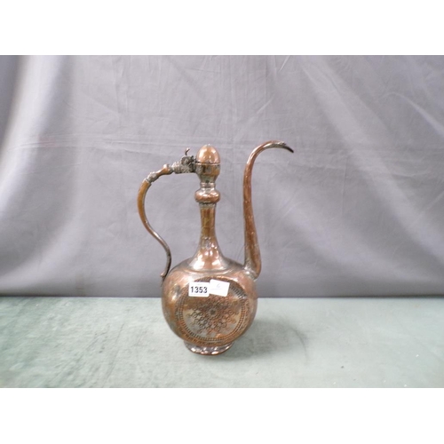 1353 - PERSIAN COPPERED COFFEE POT - 36cms H