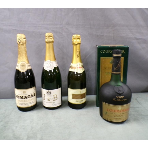 1365 - BOTTLE OF CHAMPAGNE, ONE MOSCATO, SPARKLING CIDER, COURVOISIER CHAMPAGNE COGNAC