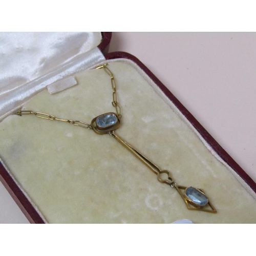 1511 - GOLD BLUE STONE SET PENDANT NECKLACE, 3.5g TOTAL