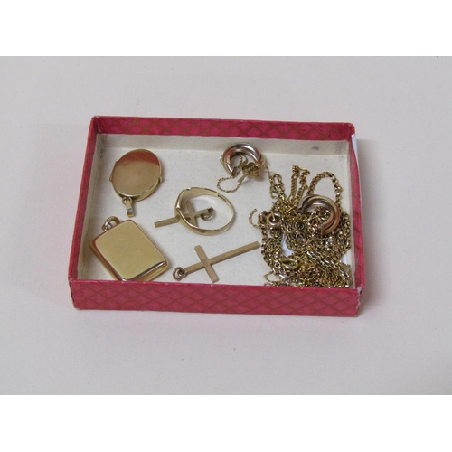 1515 - QTY OF 9CT GOLD CHAIN, EARRINGS, RING ETC, - APPX 19g. 15CT GOLD PENDANT LOCKET - 8.4g