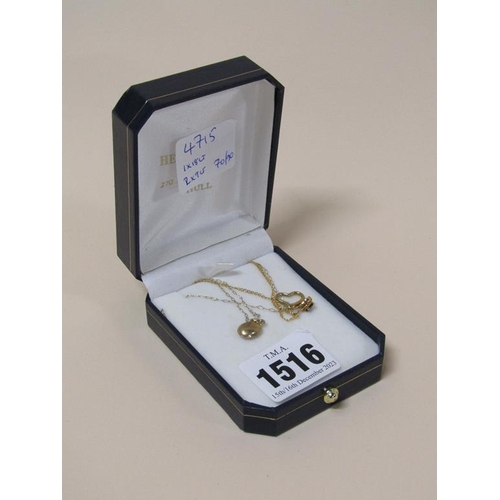 1516 - TWO 9CT GOLD NECKLACES; 18CT GOLD NECKLACE