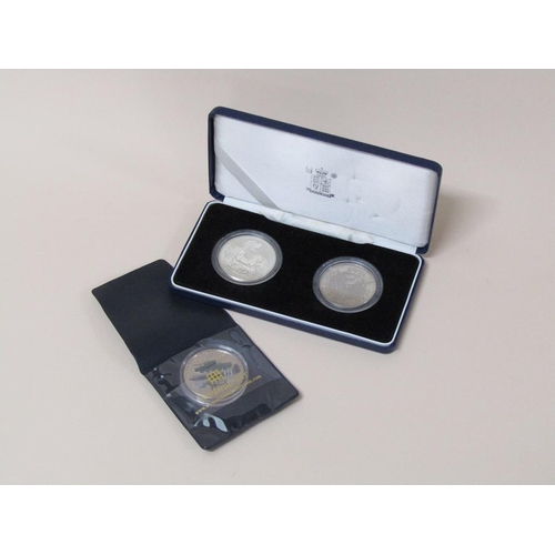 1520 - TWO COMMEMORATIVE SILVER PROOF COINS; D DAY 75 £5 COMMEMORATIVE COIN