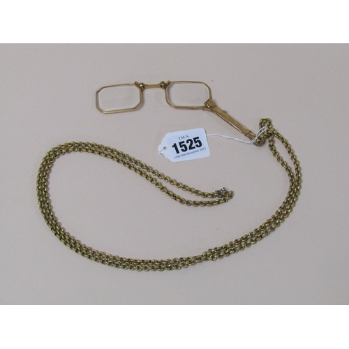 1525 - PAIR OF GILT METAL LORGNETTES WITH ATTACHED CHAIN