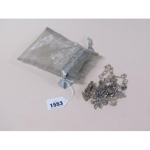 1553 - BAG OF SILVER CHARM AND OTHER BRACELETS