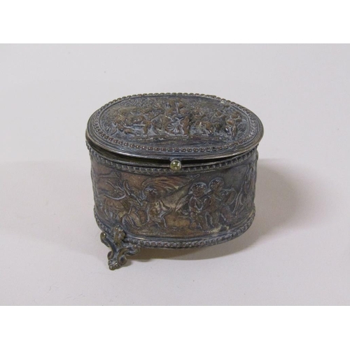 1554A - SILVER PLATED FIGURATIVE FELT LINED BOX AND COVER