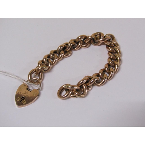 1566 - 9ct GOLD LINK BRACELET WITH HEART PADLOCK CLASP - 26.6g