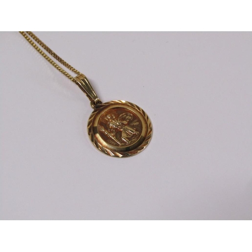 1567 - 9ct GOLD ST CHRISTOPHER PENDANT AND CHAIN 3.5g