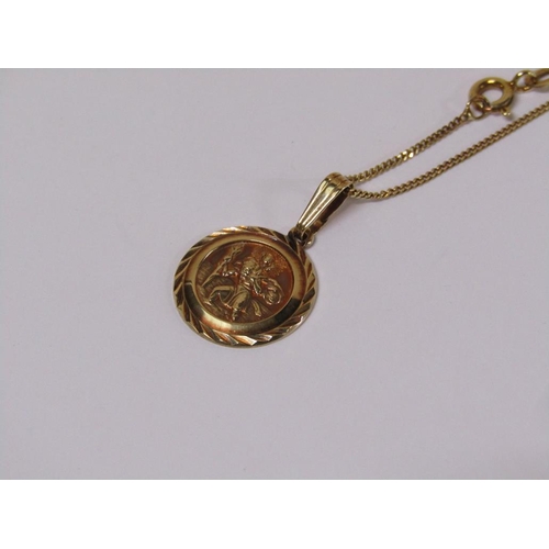 1567 - 9ct GOLD ST CHRISTOPHER PENDANT AND CHAIN 3.5g