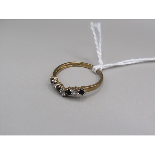 1587 - 9ct GOLD DIAMOND SAPPHIRE WISHBONE RING SIZE M 1/2