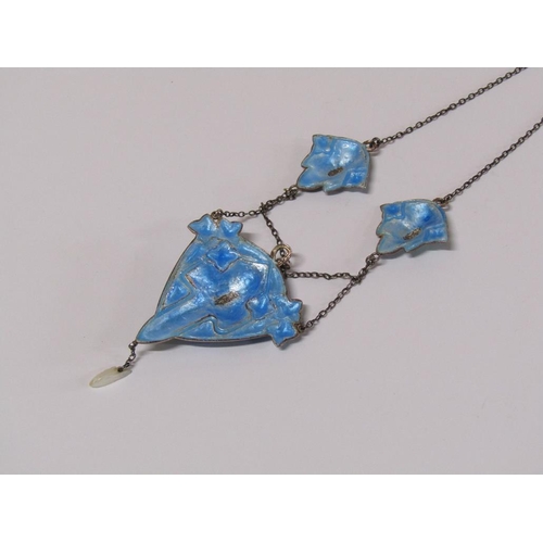 1608 - GOUDEL VALES SILVER AND ENAMEL PENDANT NECKLACE WITH A PEARL DROP