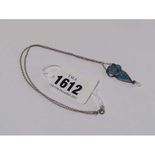 1612 - CHARLES HORNER SILVER ENAMEL PENDANT NECKLACE WITH PEARL DROP, CHESTER 1909