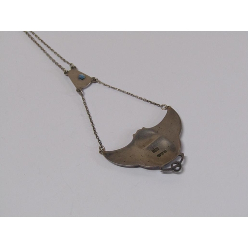 1613 - CHARLES HORNER SILVER AND ENAMEL PENDANT NECKLACE IN THE FORM OF A BAT, CHESTER 1909