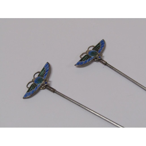 1615 - PAIR OF CHARLES HORNER SILVER AND ENAMEL INSECT HAT PINS, CHESTER 1909