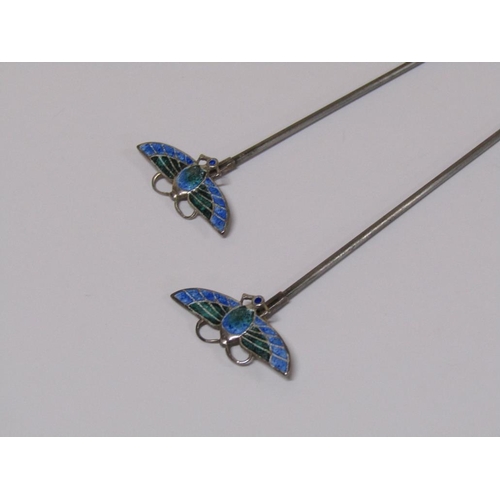 1615 - PAIR OF CHARLES HORNER SILVER AND ENAMEL INSECT HAT PINS, CHESTER 1909