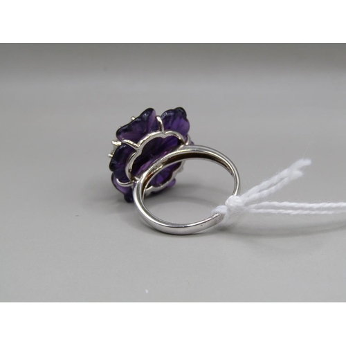 1634 - SILVER AMETHYST CULTURED PEARL RING - SIZE M