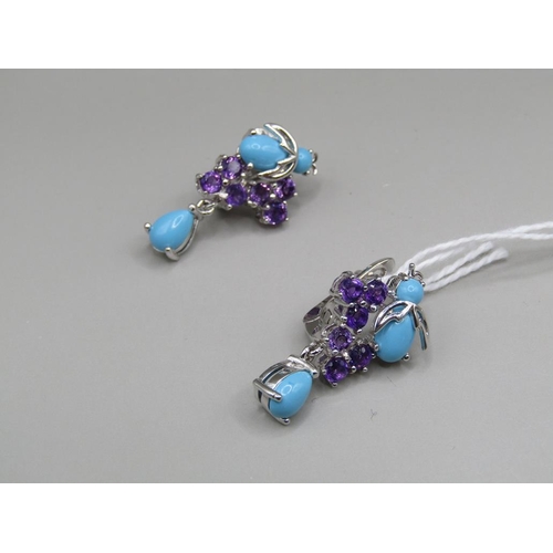 1642 - SILVER TURQUOISE AMETHYST EARRINGS