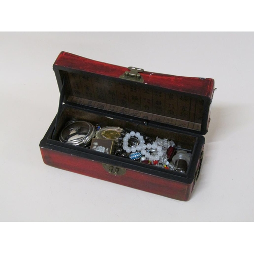 1682 - ORIENTAL WOODEN BOX TO INCL COSTUME JEWELLERY ETC