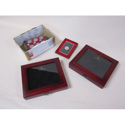 1692 - BOX OF COINS, COIN DISPLAY CASES