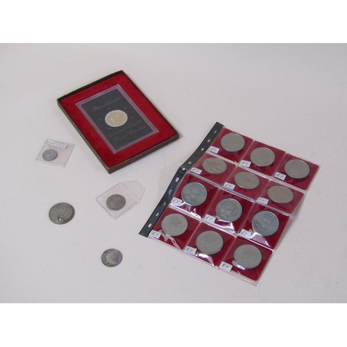 1692 - BOX OF COINS, COIN DISPLAY CASES