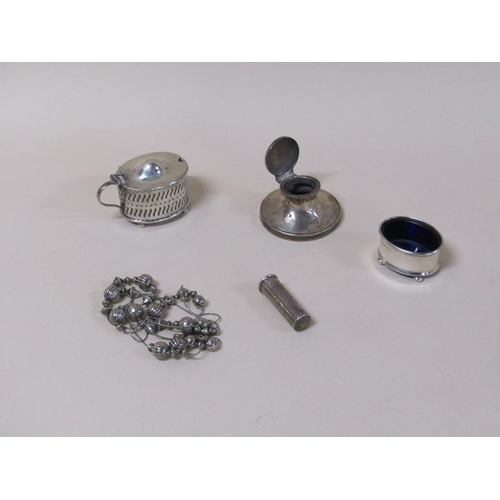 1713 - SILVER MUSTARD, SILVER SALT, SILVER CAPSTAN INKWELL ETC