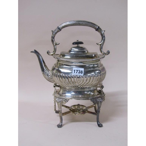 1738 - SILVER PLATED TEA KETTLE ON STAND WITH BURNER