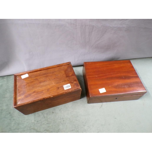 1389 - TWO MAHOGANY BOXES, ONE WITH SLIDING COVER, BOTH APPX 32cms W