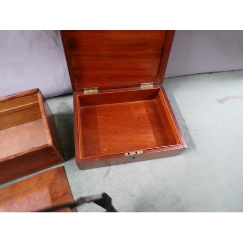 1389 - TWO MAHOGANY BOXES, ONE WITH SLIDING COVER, BOTH APPX 32cms W