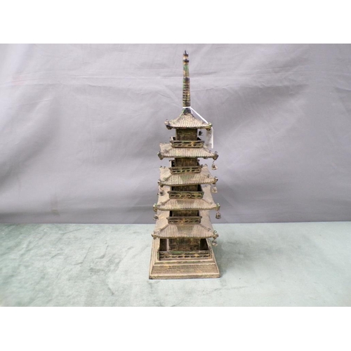 1440 - CHINESE METAL PAGODA, 42CM H