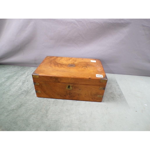 1452 - VICTORIAN FIGURED WALNUT WRITING BOX, 35CM W