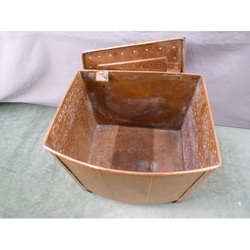 1455 - EMBOSSED COPPER FUEL BIN, 33CM H