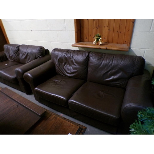 1906 - PAIR OF BROWN LEATHER TWO SEATER SOFAS