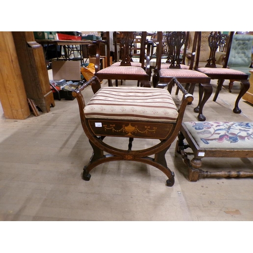 1914 - EDWARDIAN MAHOGANY INLAID CROSS FRAMED PIANO STOOL