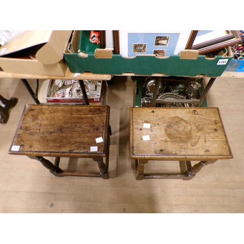 1919 - TWO LATE 19c OAK JOINT STOOLS, BOTH SIGNED T CHARD TO UNDERSIDES, BOTH 46 x 54 cms