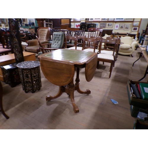 1921 - VICTORIAN WALNUT LEATHER TOPPED CARD/GAMES TABLE 120cms W WITH FLAPS OPEN