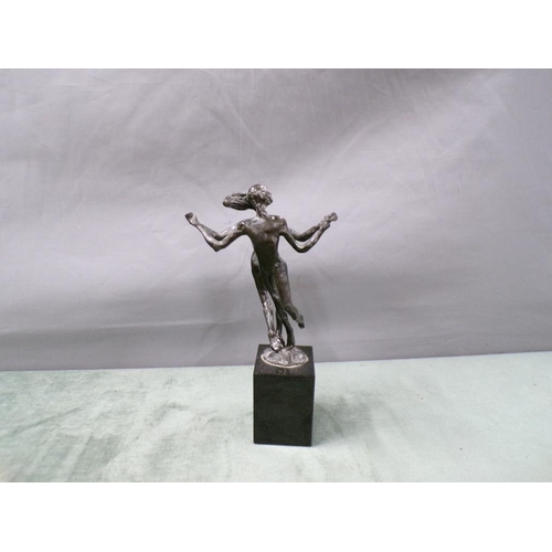 1486 - PATINATED METAL FIGURE GROUP OF TWO FIGURES DANCING, 15CM H ON MARBLE PLINTH