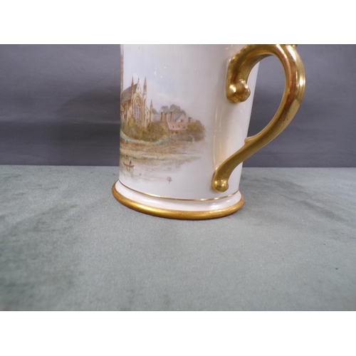 1778 - LATE 19c ROYAL WORCESTER HAND PAINTED LOVING CUP - A/F TO BASE 13cms H