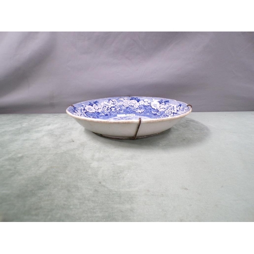 1846 - VICTORIAN WILD ROSE BLUE AND WHITE TRANSFER PRINTED BOWL 37cms DIA