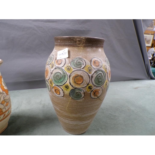 1866 - TWO POTTERY VASES - DENBY A/F AND CHARLOTTE RHEAD 22cms H