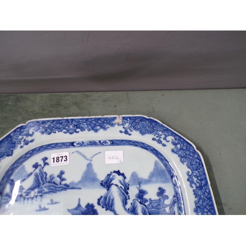 1873 - ORIENTAL BLUE AND WHITE PLATTER A/F 39cms W