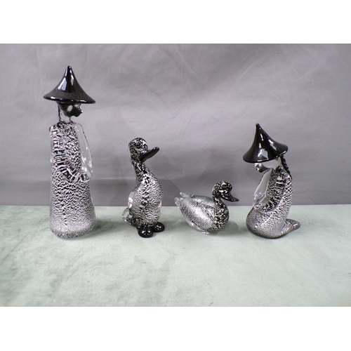 1874 - COLLECTION OF MURANO FIGURES COMPRISING TWO ORIENTAL MEN AND TWO DUCKS, LARGEST 24cms H