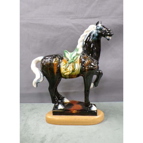 1880 - ORIENTAL POTTERY TANG STYLE HORSE, 37CM H