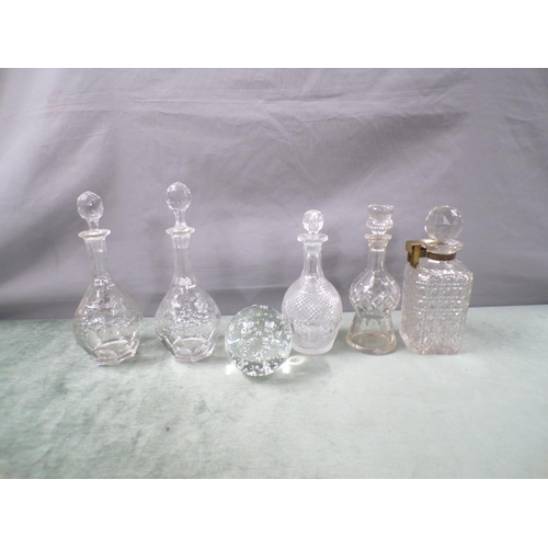 1881 - COLLECTION OF CRYSTAL DECANTERS; PAPERWEIGHT