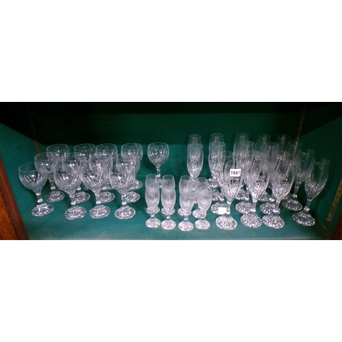 1887 - SUITE OF BACCARAT CRYSTAL GLASSES - CHAMPAGNE FLUTES, 23CM H, WINES, PORTS