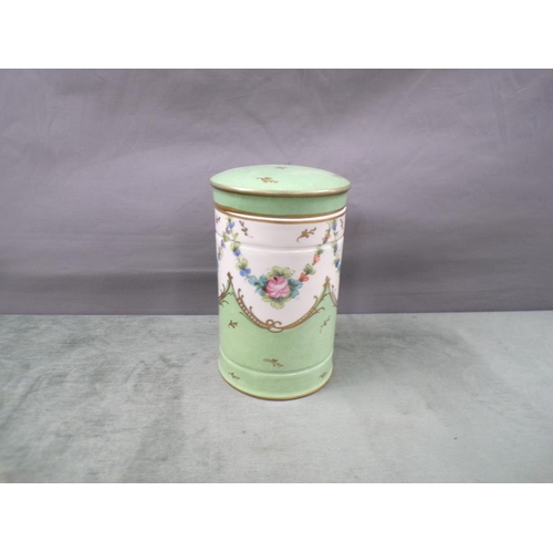 1892 - LIMOGES PORCELAIN HAT PIN BOX AND COVER, 19CM H