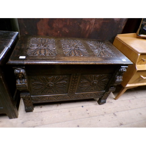 1951 - 20C CARVED OAK COFFER, 91CM W