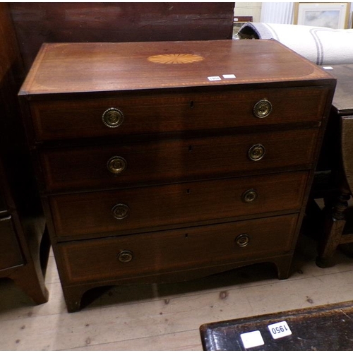 1958 - GEORGIAN MAHOGANY INLAID CHEST OF FOUR DRAWERS, 84CM W